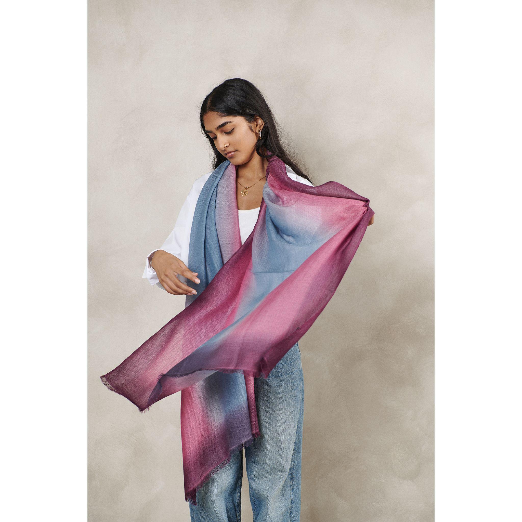Iris Haze Cashmere Merino Modern Artisanal Handwoven Scarf For Sale 1