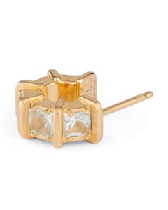 Gold Huggies with Natural Blue Apatite Gemstones