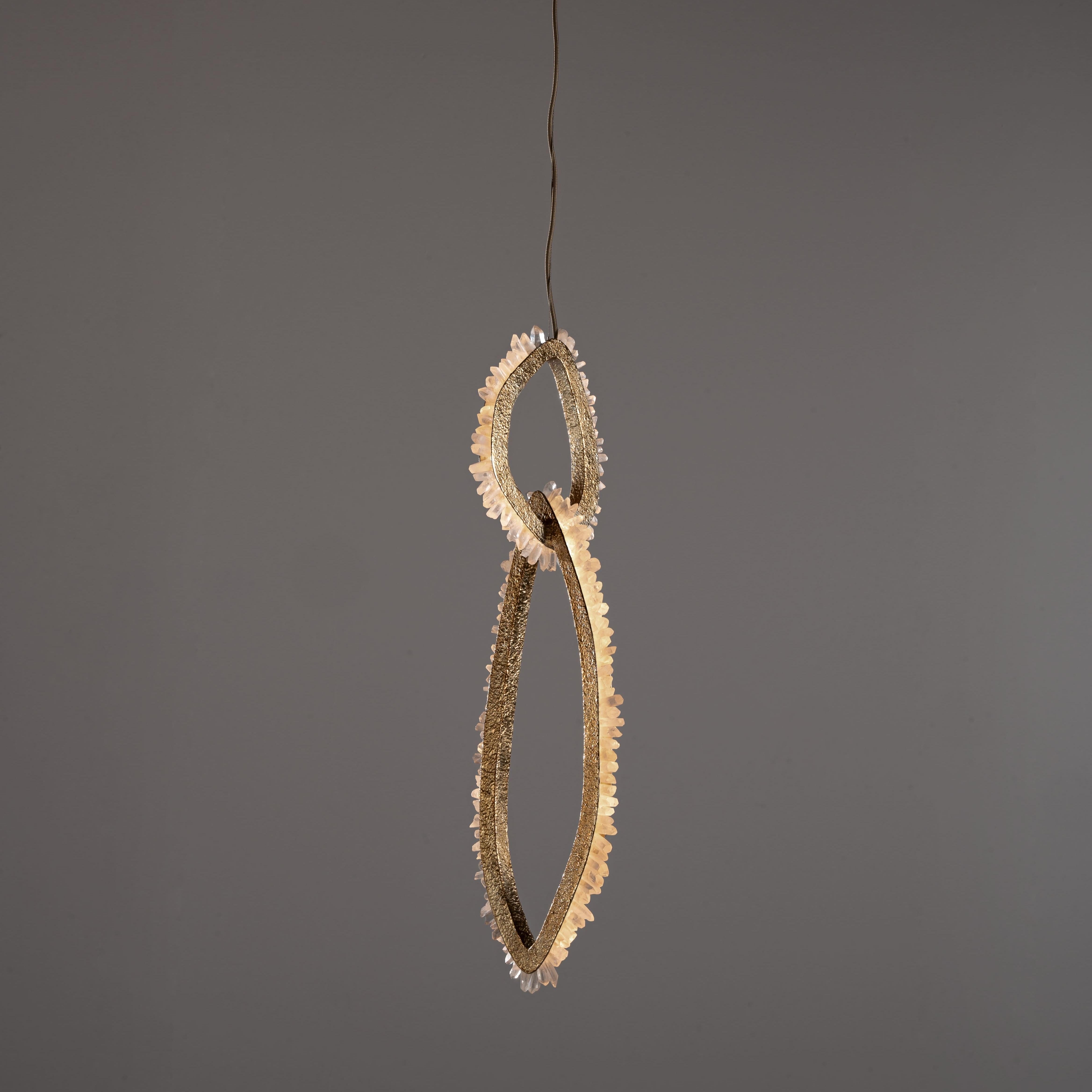 Íris I Pendant Lamp by Aver
Dimensions: D 21 x W 24 x H 75 cm. 
Materials: Glass, metal, crystals, and white quartz.

Available in different finishes. All our lamps can be wired according to each country. If sold to the USA it will be wired for the