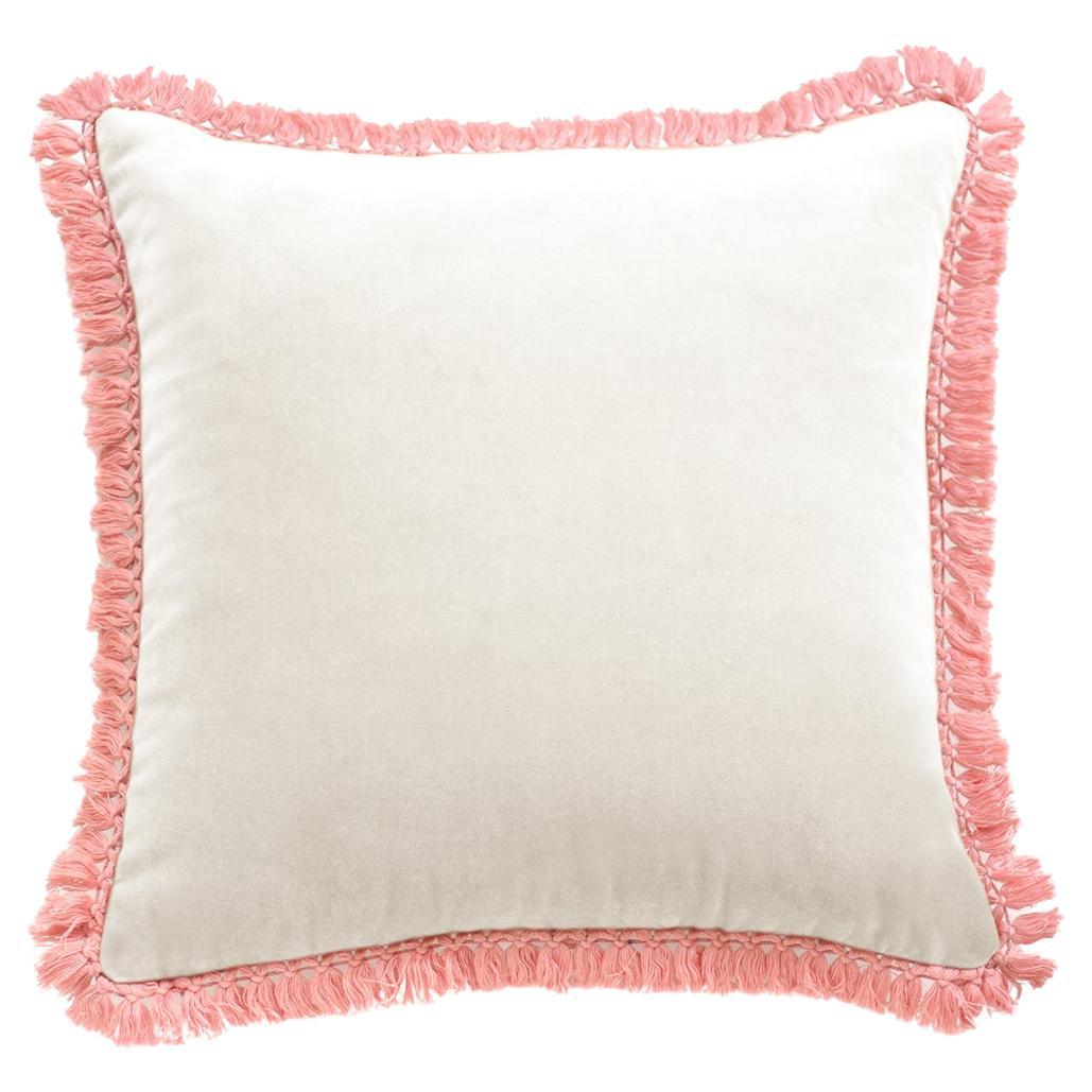 Cuscino decorativo IRIS in velluto avorio deluxe con frange