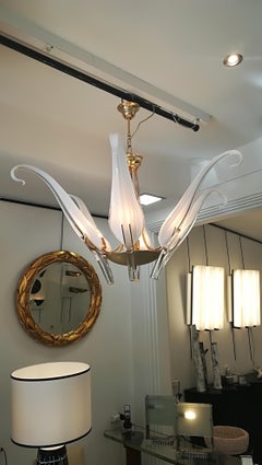"Iris Leaves" Chandelier in Murano Glass and brass by Seguso