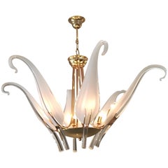 "Iris Leaves" Chandelier in Murano Glass and brass by Seguso