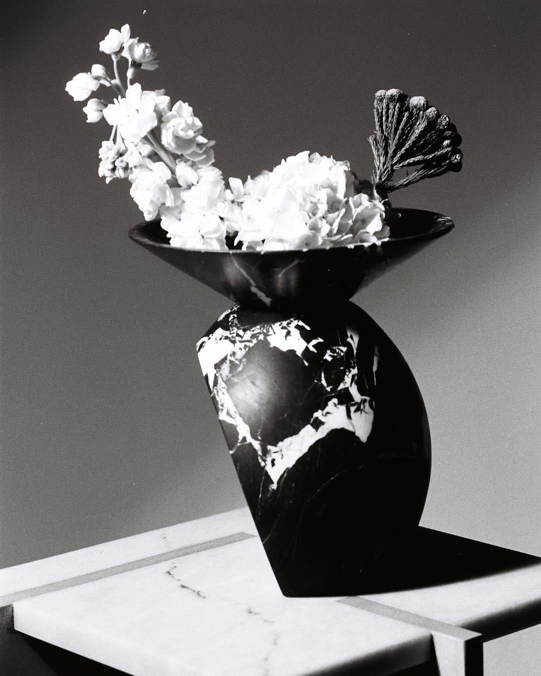 Carrara Marble Iris, Marble Contemporary Vase, Valentina Cameranesi
