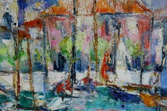 Vintage Impressionist French Fishing Port Oil Painting