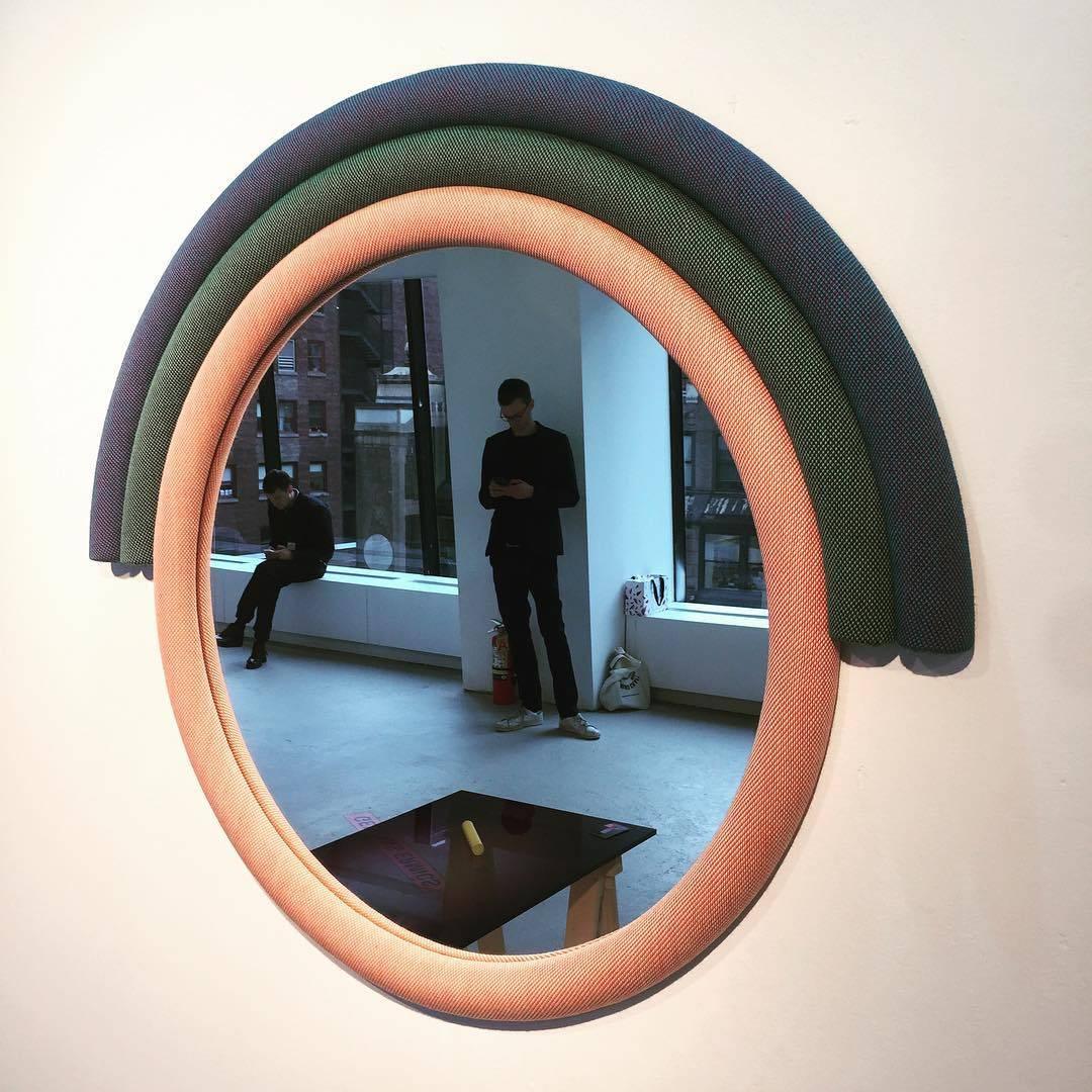 Iris Mirror in Kvadrat Fabric and Clear Mirror  In New Condition For Sale In West Hollywood, CA