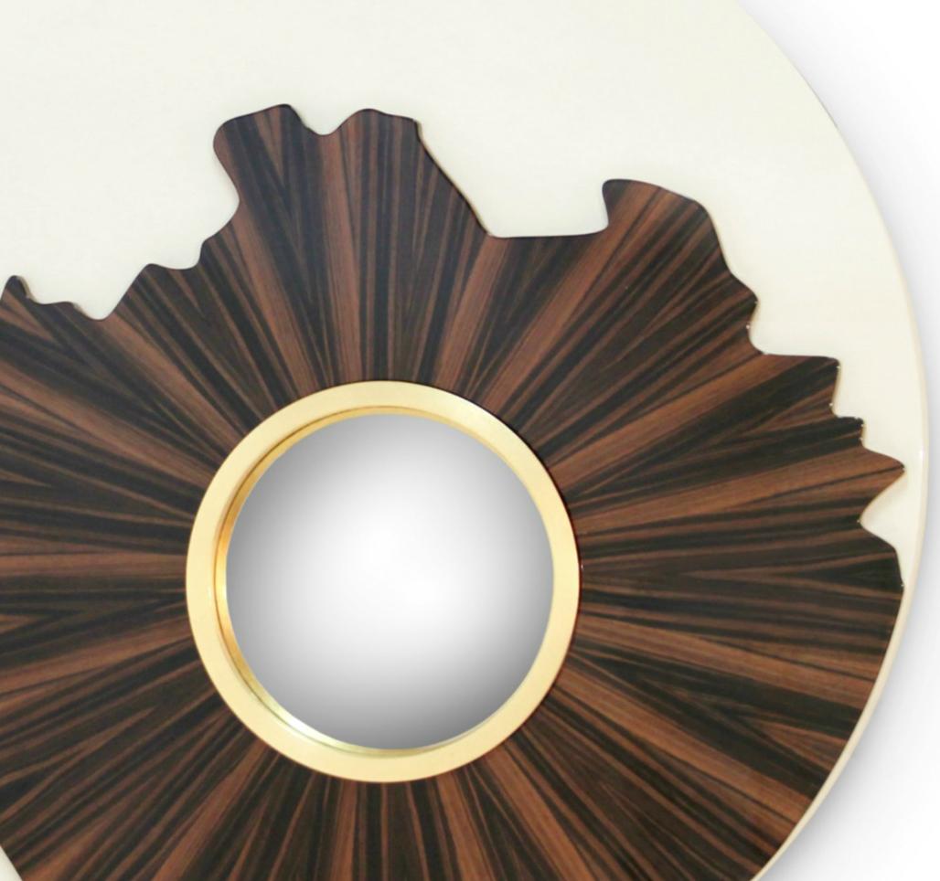 Art Deco Iris Mirror with Wood and Ivory Lacquer Detail by Brabbu For Sale