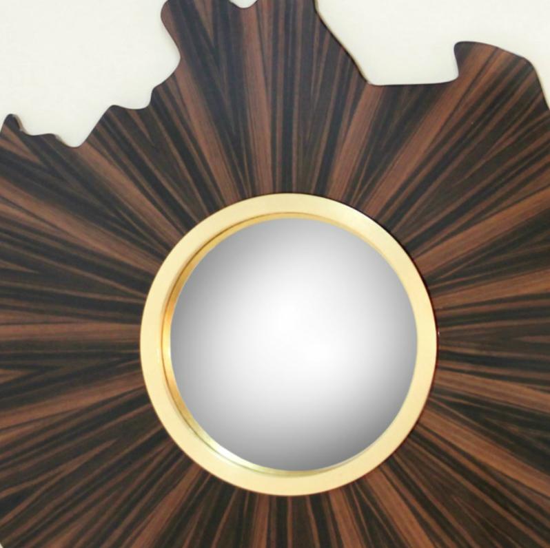 Portuguese Iris Mirror with Wood and Ivory Lacquer Detail by Brabbu For Sale