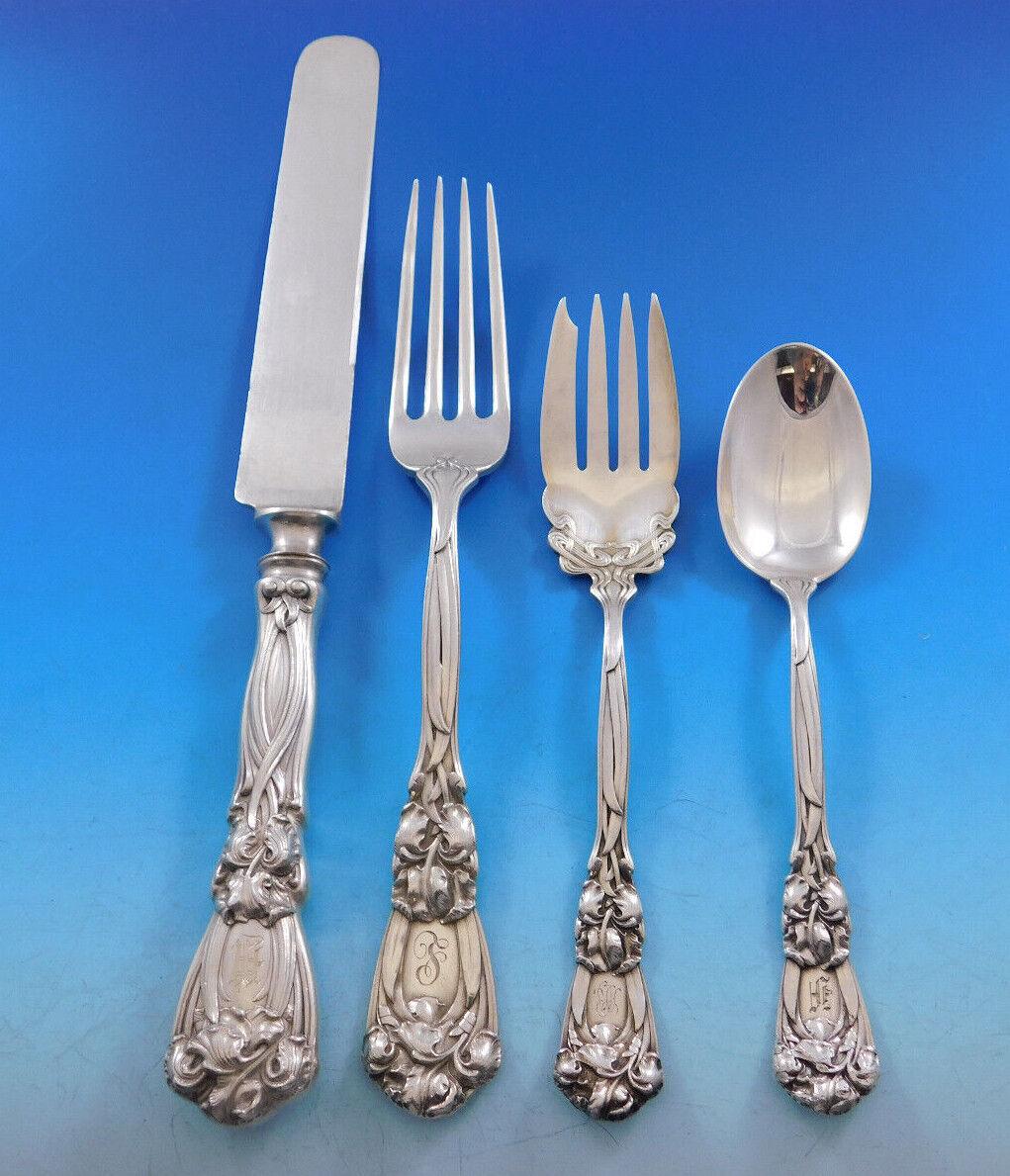 Iris & New Art by Durgin Sterling Silver Flatware Set Service Nouveau 167 Pieces In Excellent Condition For Sale In Big Bend, WI