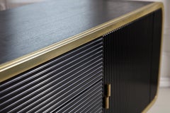 Iris Oak Brass and Corian Credenza Dry Bar Cabinet