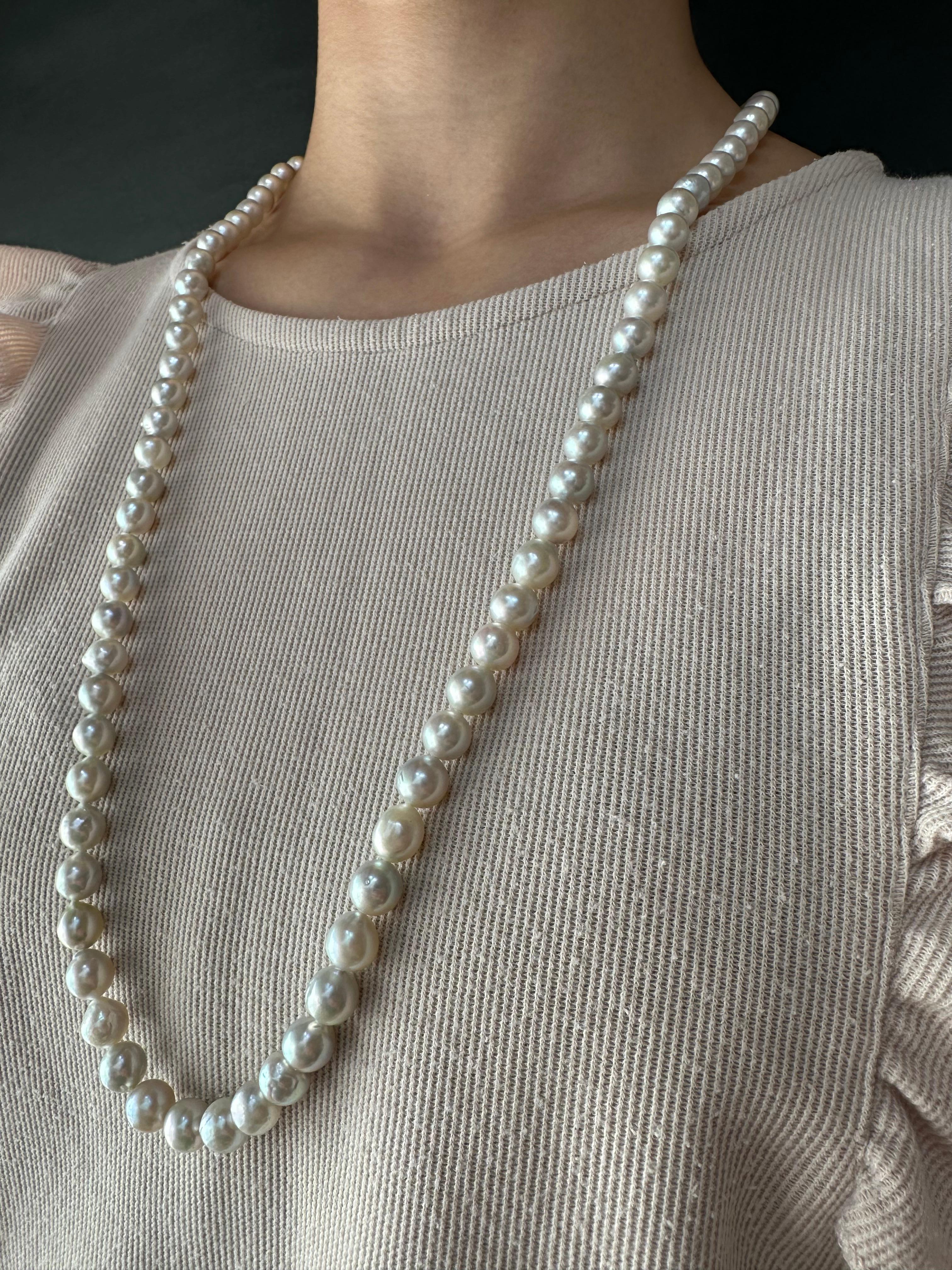 Women's IRIS PARURE, Akoya 9.50mm×82 Pearl Necklace, Non Colored & Non Bleached Pearl For Sale