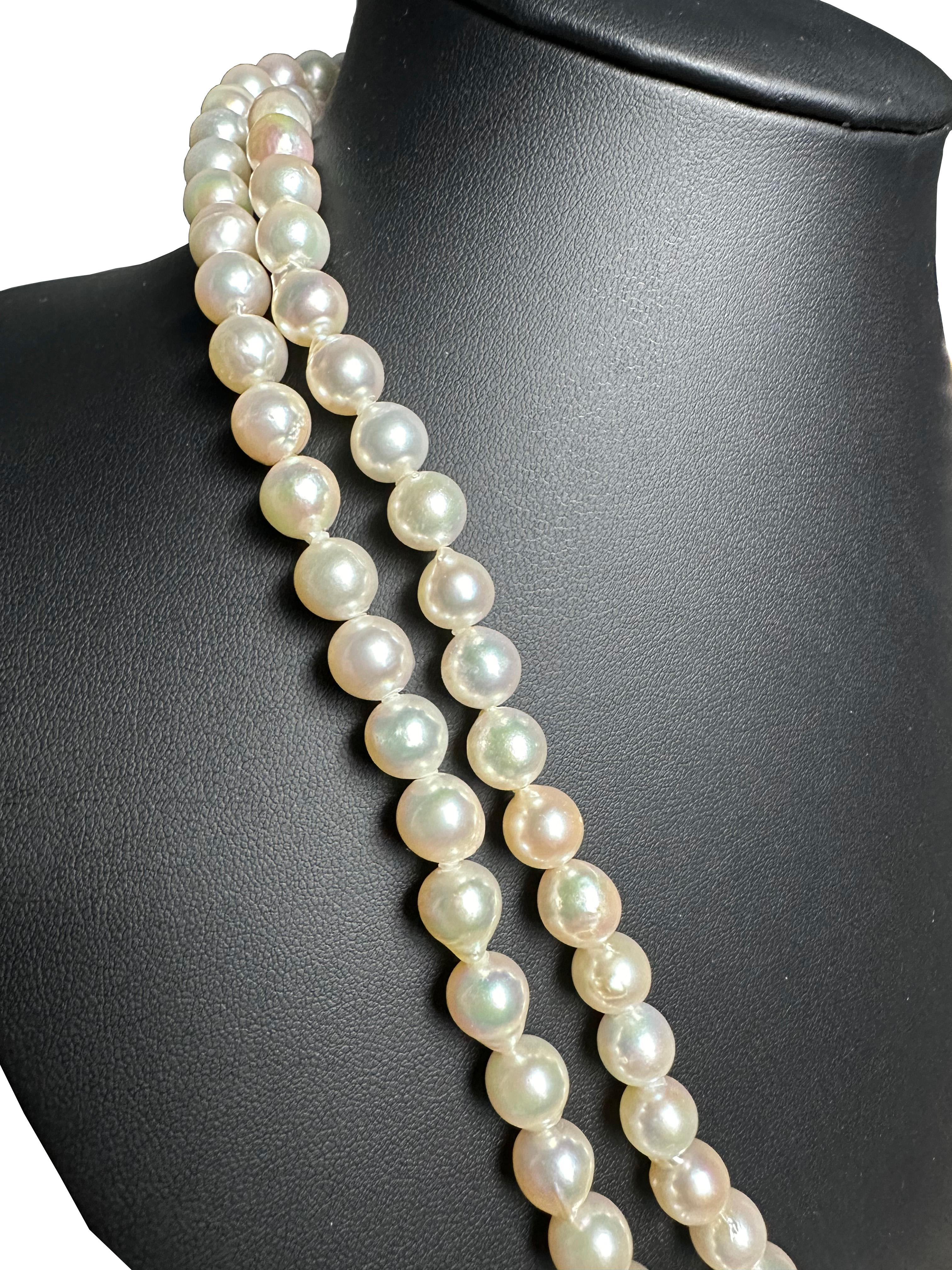 Uncut IRIS PARURE, Akoya Pearl 9.00mm×134 Necklace, Non Colored & Non Bleached Pearl For Sale