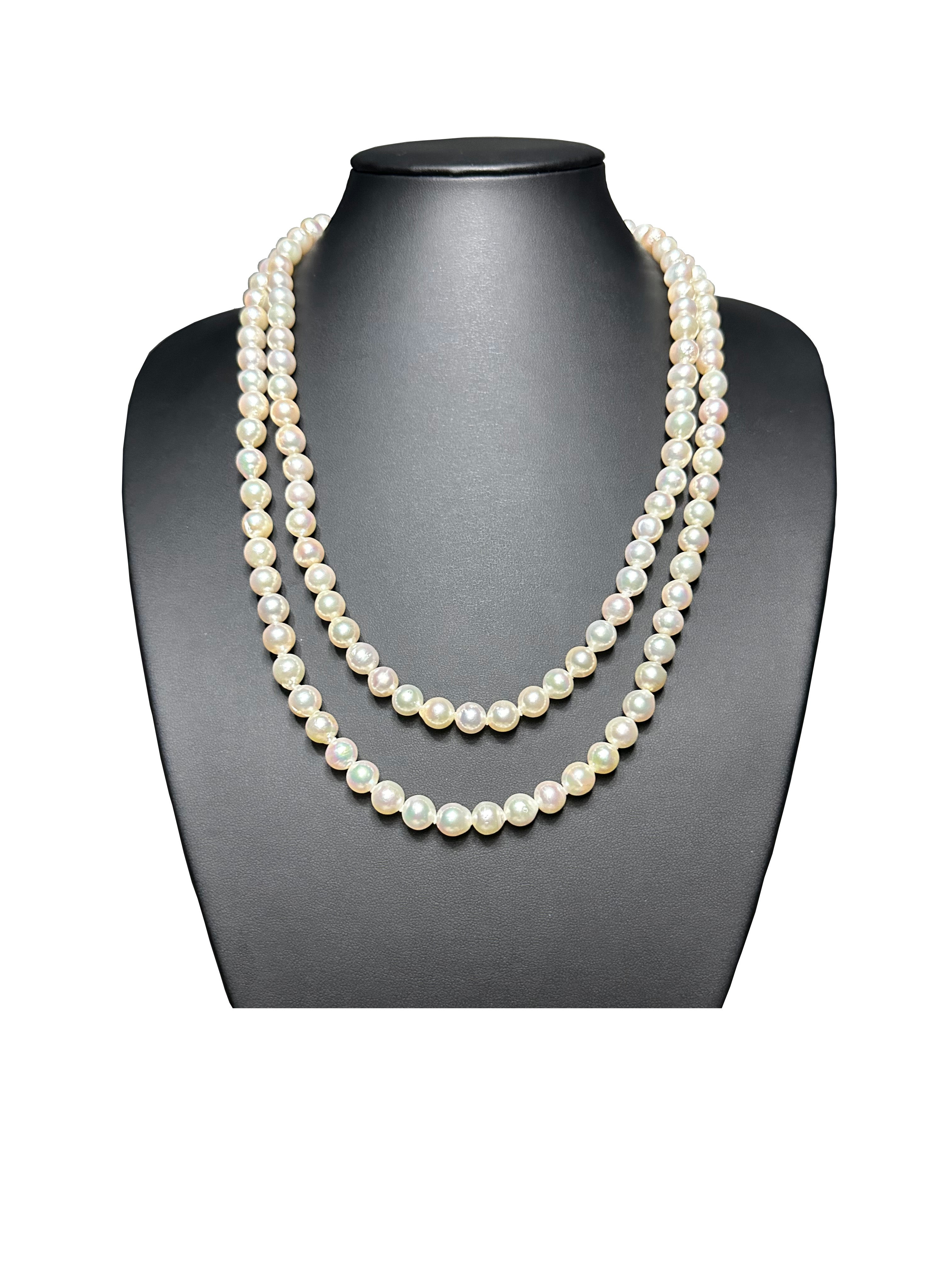 IRIS PARURE, Akoya Pearl 9.00mm×134 Necklace, Non Colored & Non Bleached Pearl For Sale