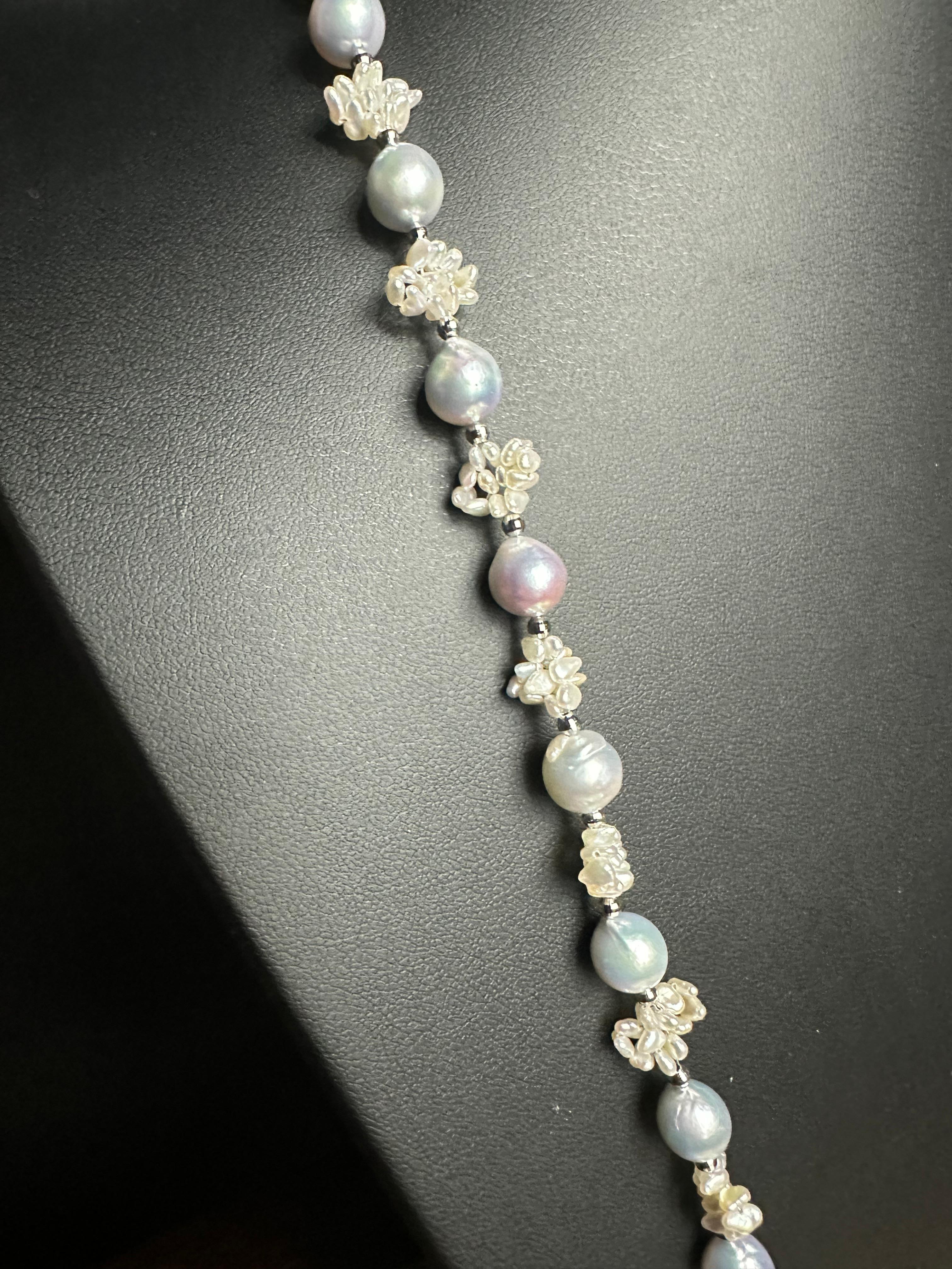 IRIS PARURE, Baroque Pearl, Non Colored & Bleached Japanese Akoya Pearl Necklace For Sale 1