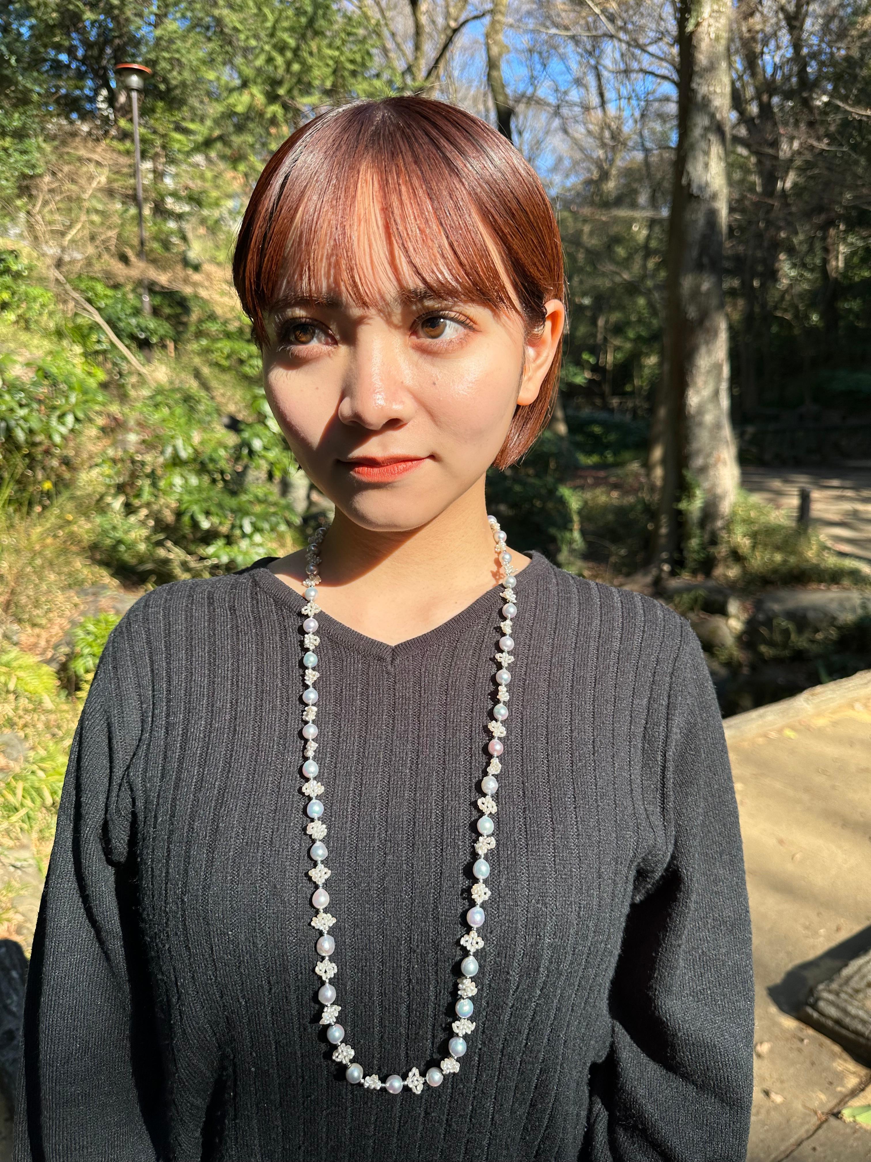 Perle IRIS PARURE, collier de perles baroques japonaises Akoya non colorées et blanchies en vente