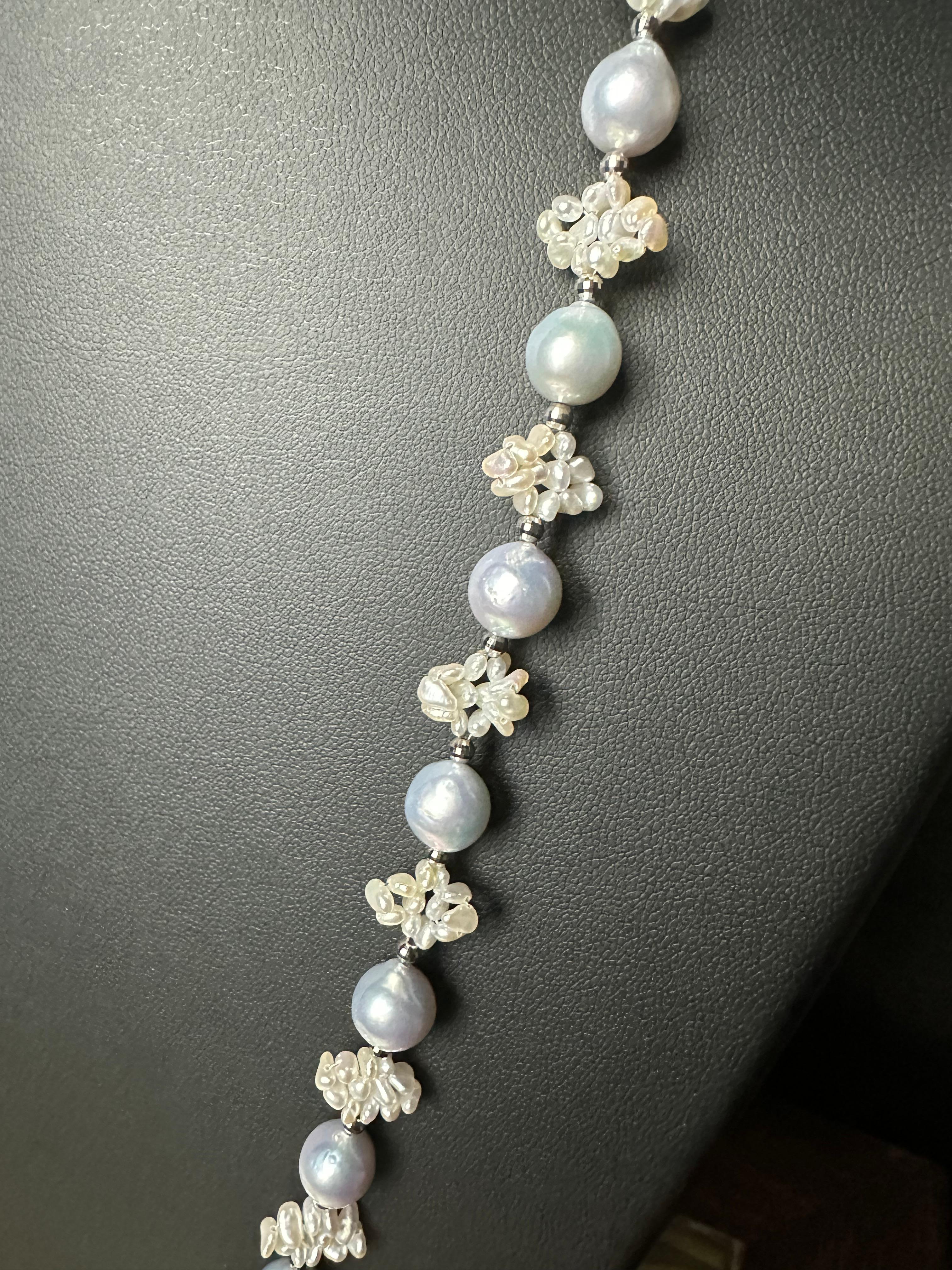 IRIS PARURE, collier de perles baroques japonaises Akoya non colorées et blanchies en vente 3