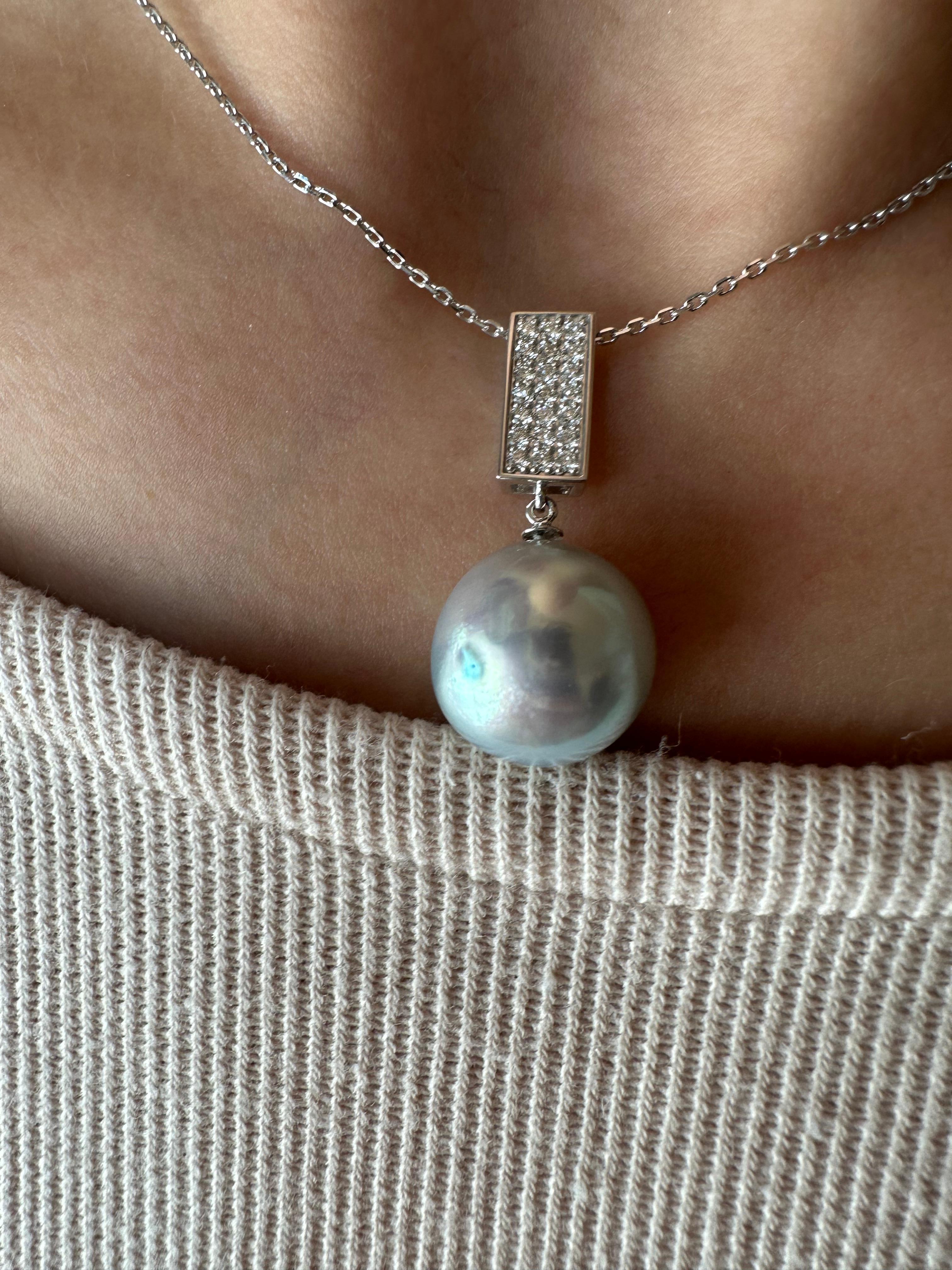 Artisan IRIS PARURE, Blue Huge Akoya (Registered) Pearl Necklace, 13.00mm Japanese Pearl For Sale