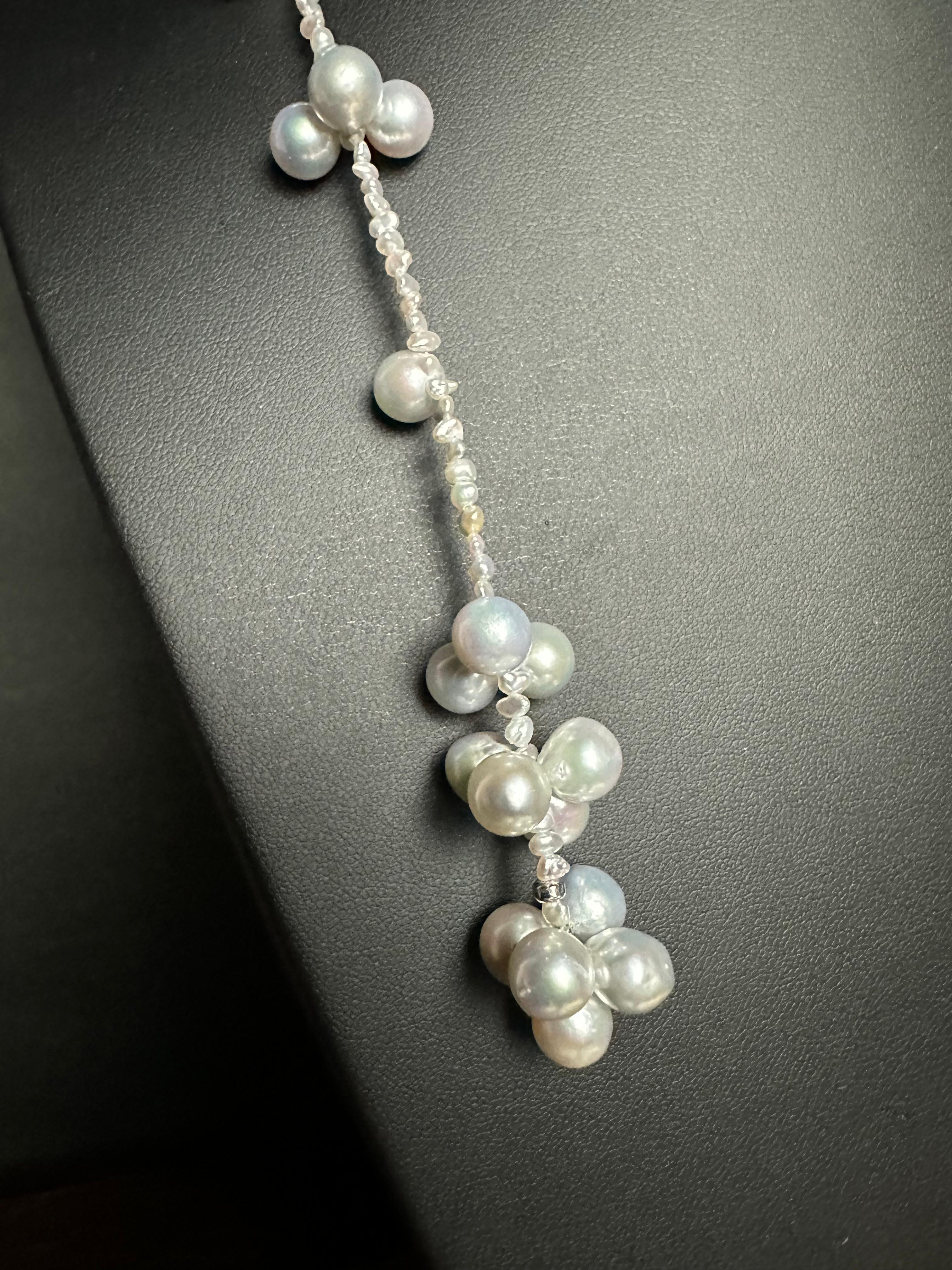 Bead IRIS PARURE, Japanese Non Colored & Bleached Pearl, Beni Akoya Pearl Necklace For Sale