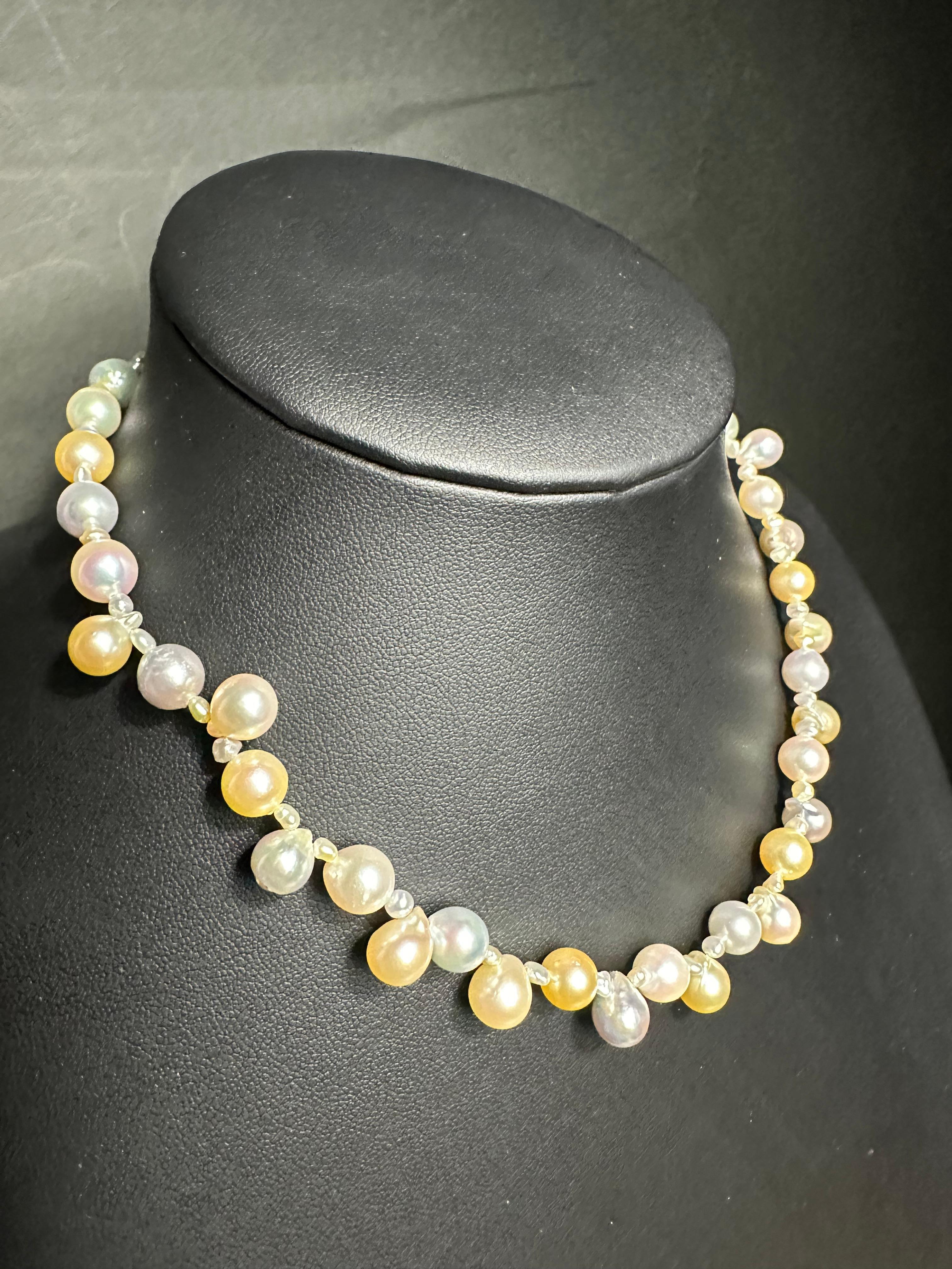 Bead IRIS PARURE, Japanese Non Colored & Non Bleached BENI Akoya Pearl Necklace For Sale