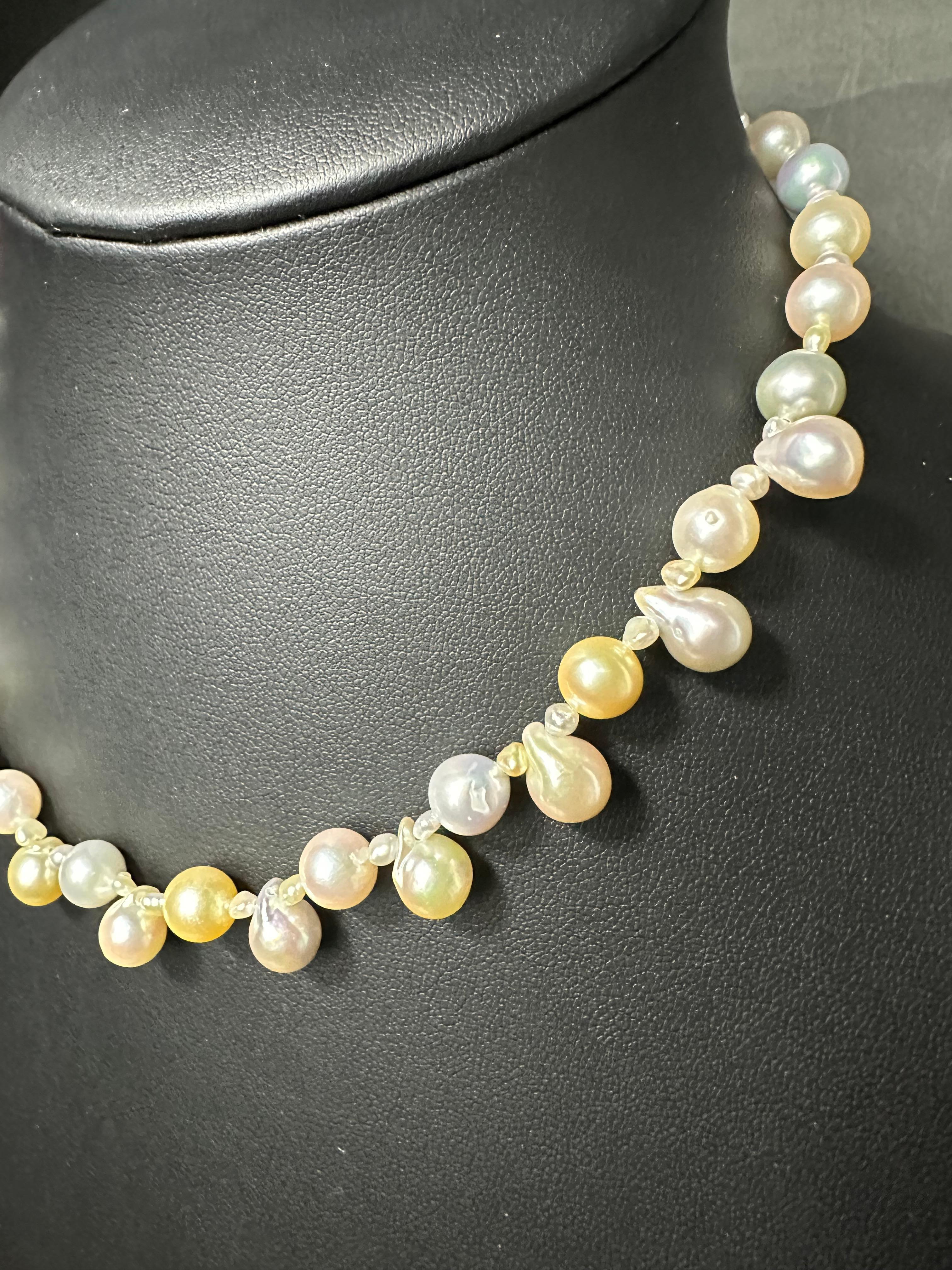 Women's or Men's IRIS PARURE, Japanese Non Colored & Non Bleached BENI Akoya Pearl Necklace For Sale