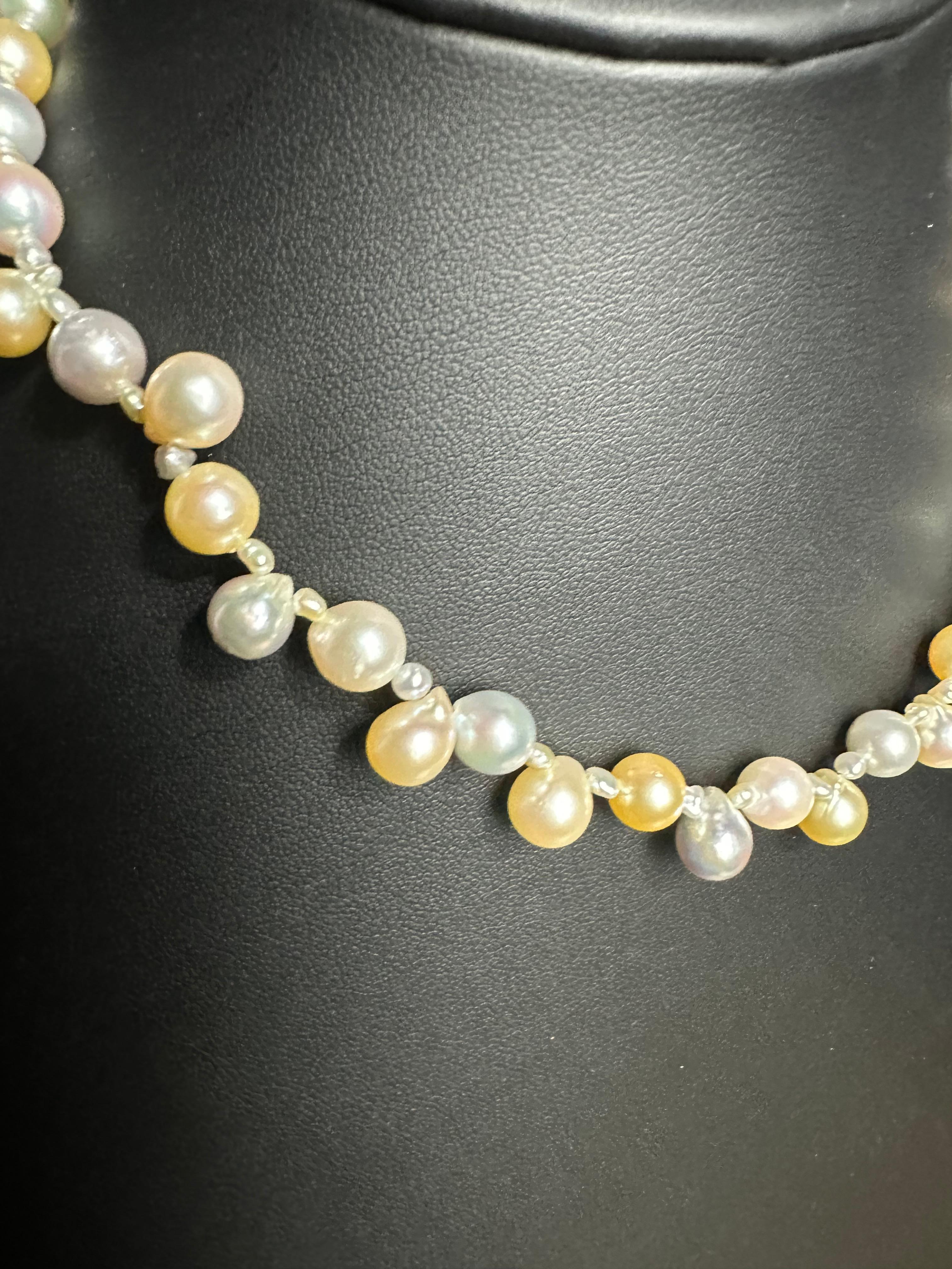 IRIS PARURE, Japanese Non Colored & Non Bleached BENI Akoya Pearl Necklace For Sale 1