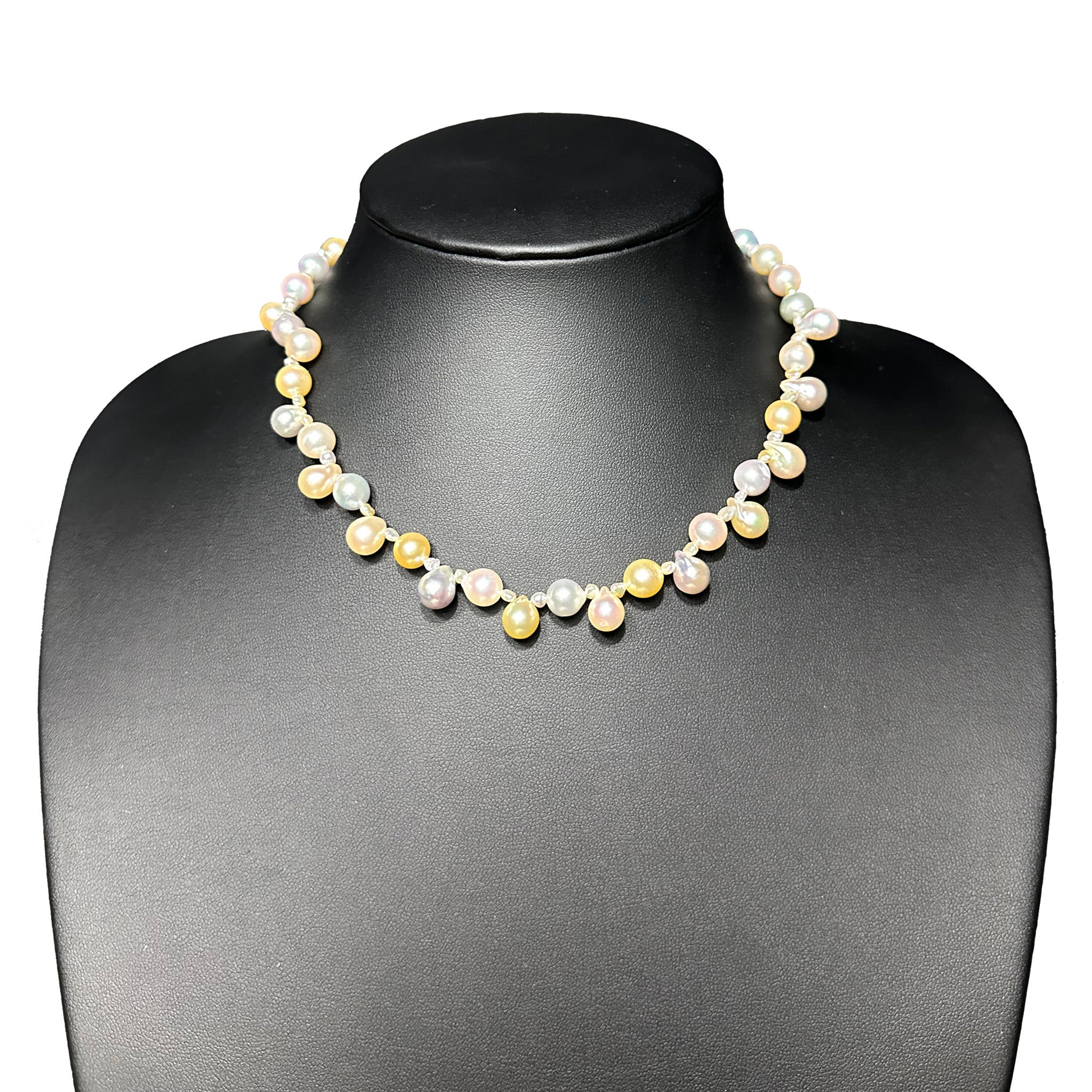 IRIS PARURE, Japanese Non Colored & Non Bleached BENI Akoya Pearl Necklace For Sale