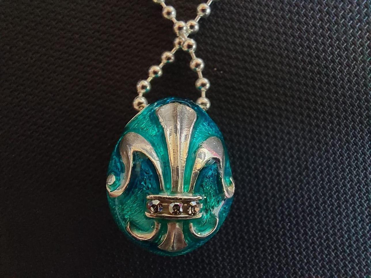Ciondolo IRIS in stile Fabergé, Oro, Argento, Idea regalo, Fatto a mano, Italia in vendita 5