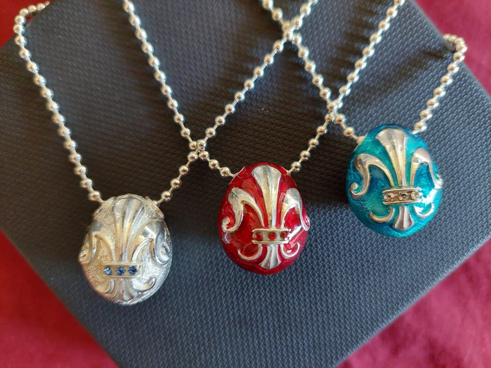 Ciondolo IRIS in stile Fabergé, Oro, Argento, Idea regalo, Fatto a mano, Italia in vendita 7