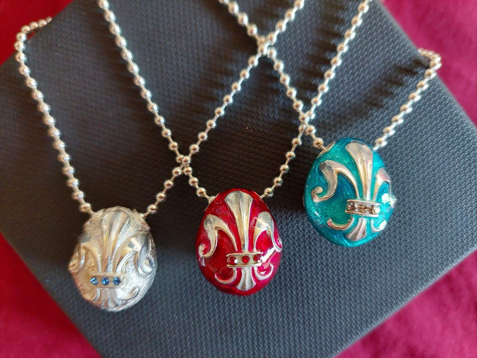 Ciondolo IRIS in stile Fabergé, Oro, Argento, Idea regalo, Fatto a mano, Italia in vendita 8