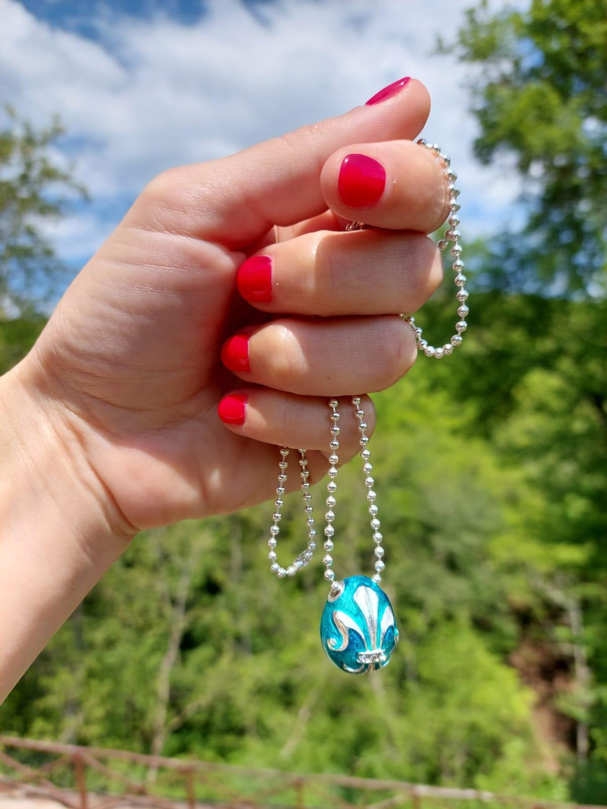 Ciondolo IRIS in stile Fabergé, Oro, Argento, Idea regalo, Fatto a mano, Italia in vendita 11