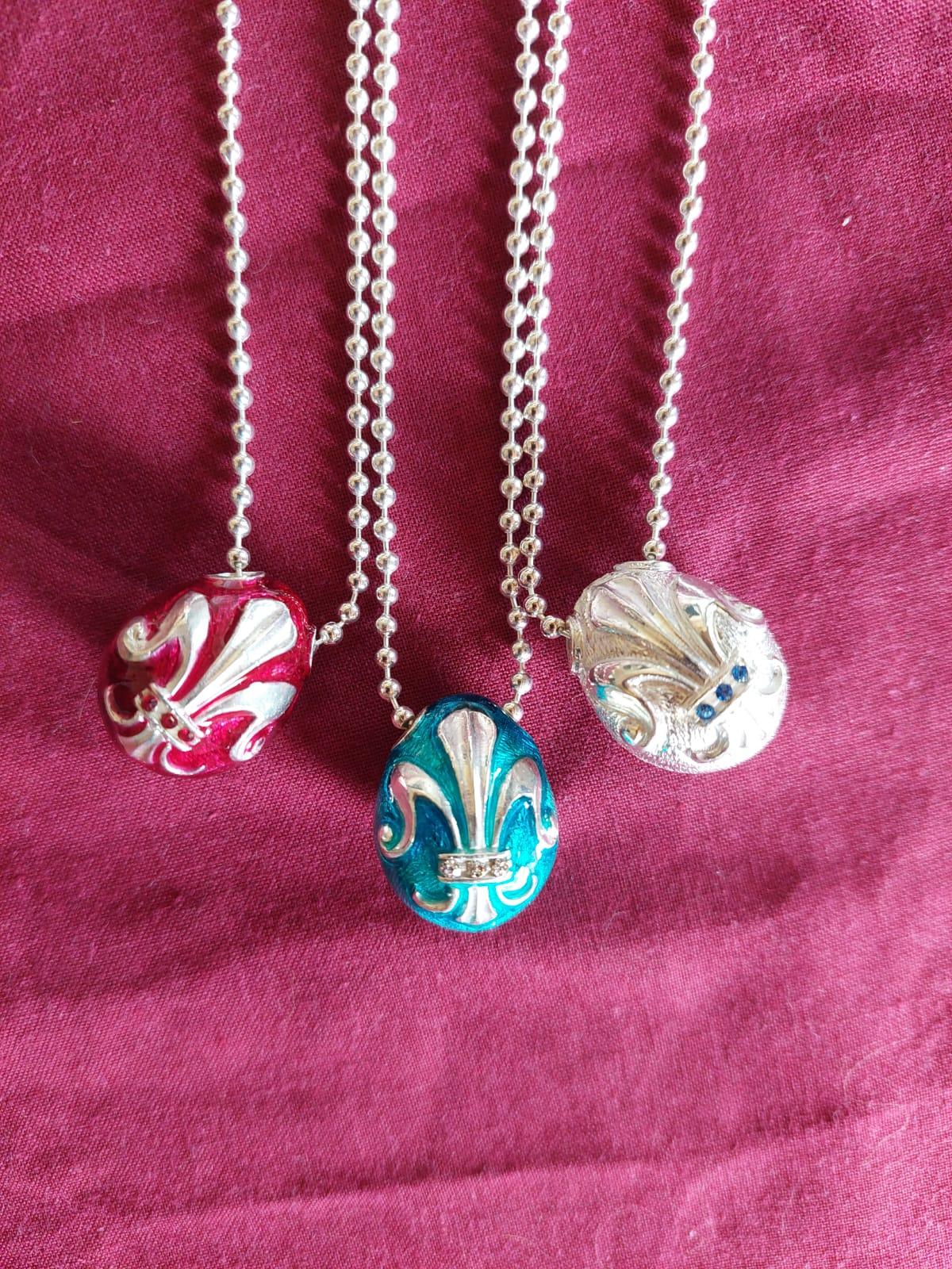 Ciondolo IRIS in stile Fabergé, Oro, Argento, Idea regalo, Fatto a mano, Italia in vendita 12