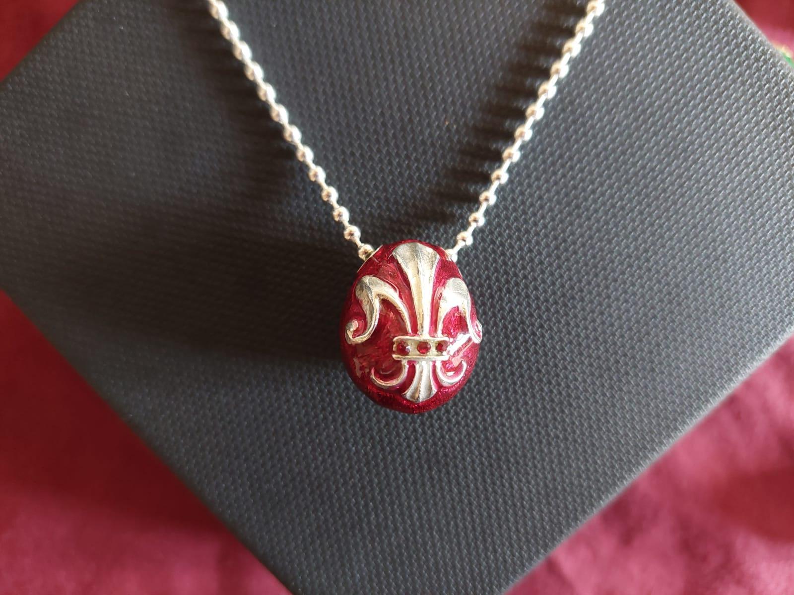 Ciondolo IRIS in stile Fabergé, Oro, Argento, Idea regalo, Fatto a mano, Italia in vendita 4