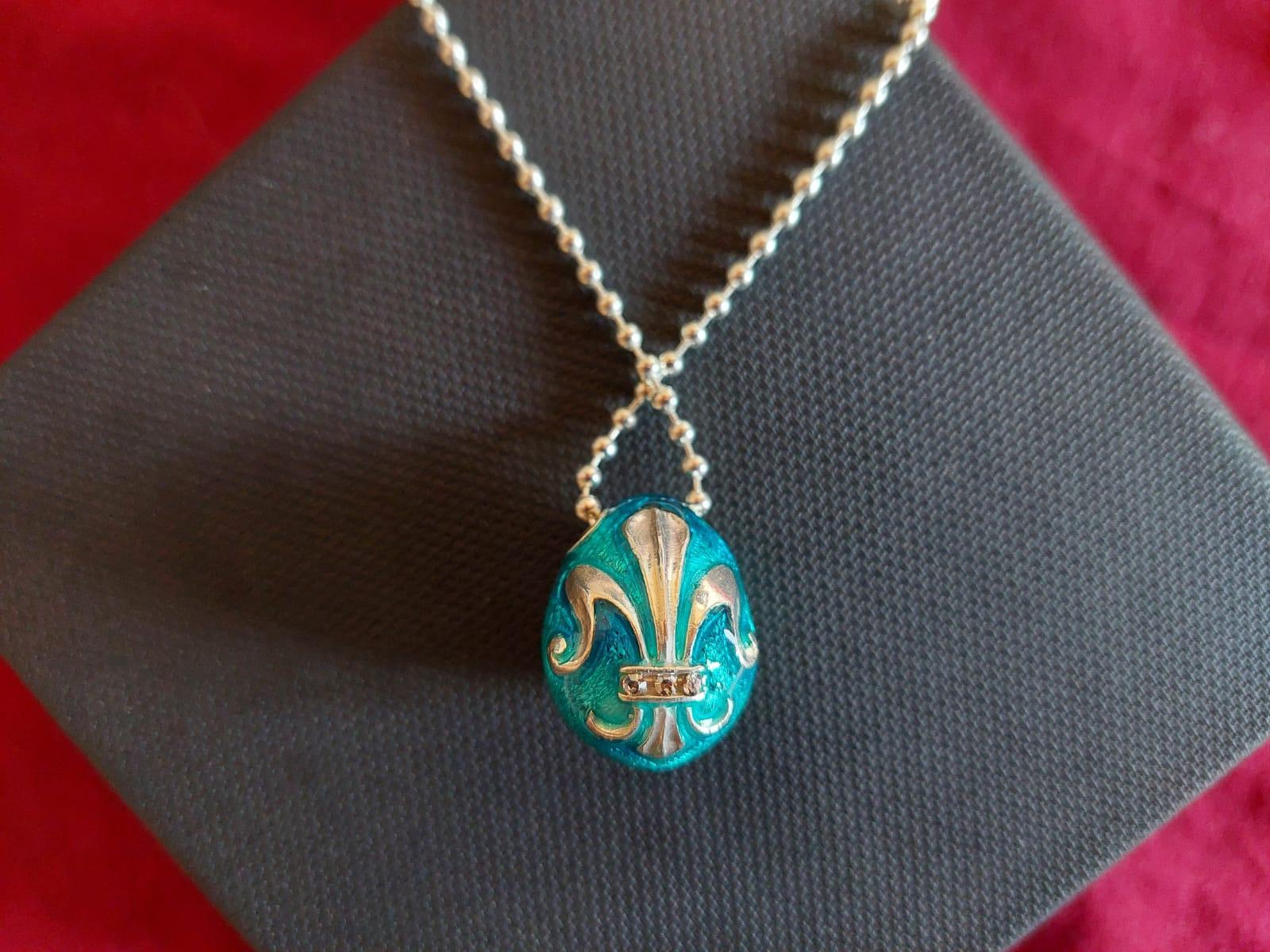 IRIS-Anhänger im Faberg-Stil aus Gold und Sterlingsilber, handgefertigt, Italien für Damen oder Herren im Angebot