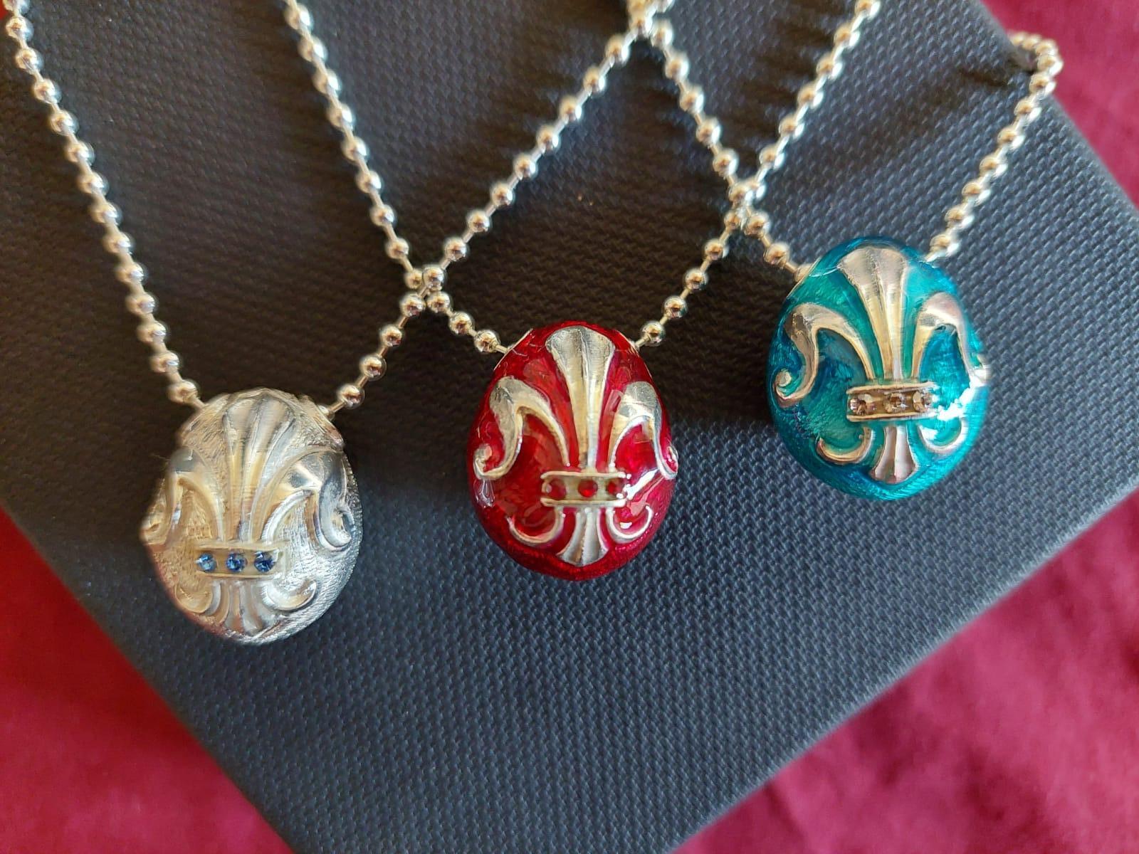 IRIS-Anhänger im Faberg-Stil aus Gold und Sterlingsilber, handgefertigt, Italien im Angebot 2
