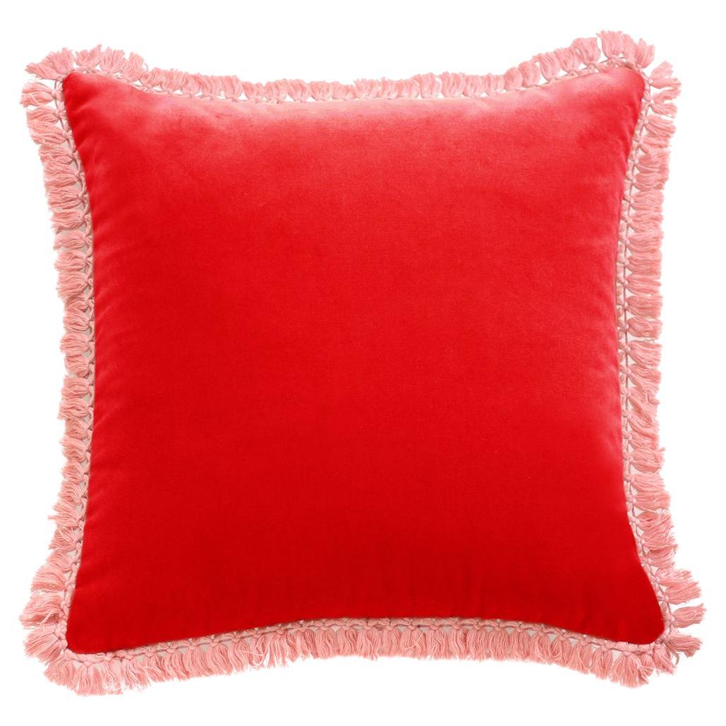 Cuscino decorativo IRIS in velluto rosso deluxe con frange