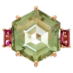 Iris-Ring, Roségold, grüner Amethyst, rosa Turmalin
