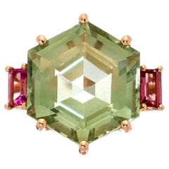 Iris Ring Rose Gold Green Amethyst Pink Tourmaline