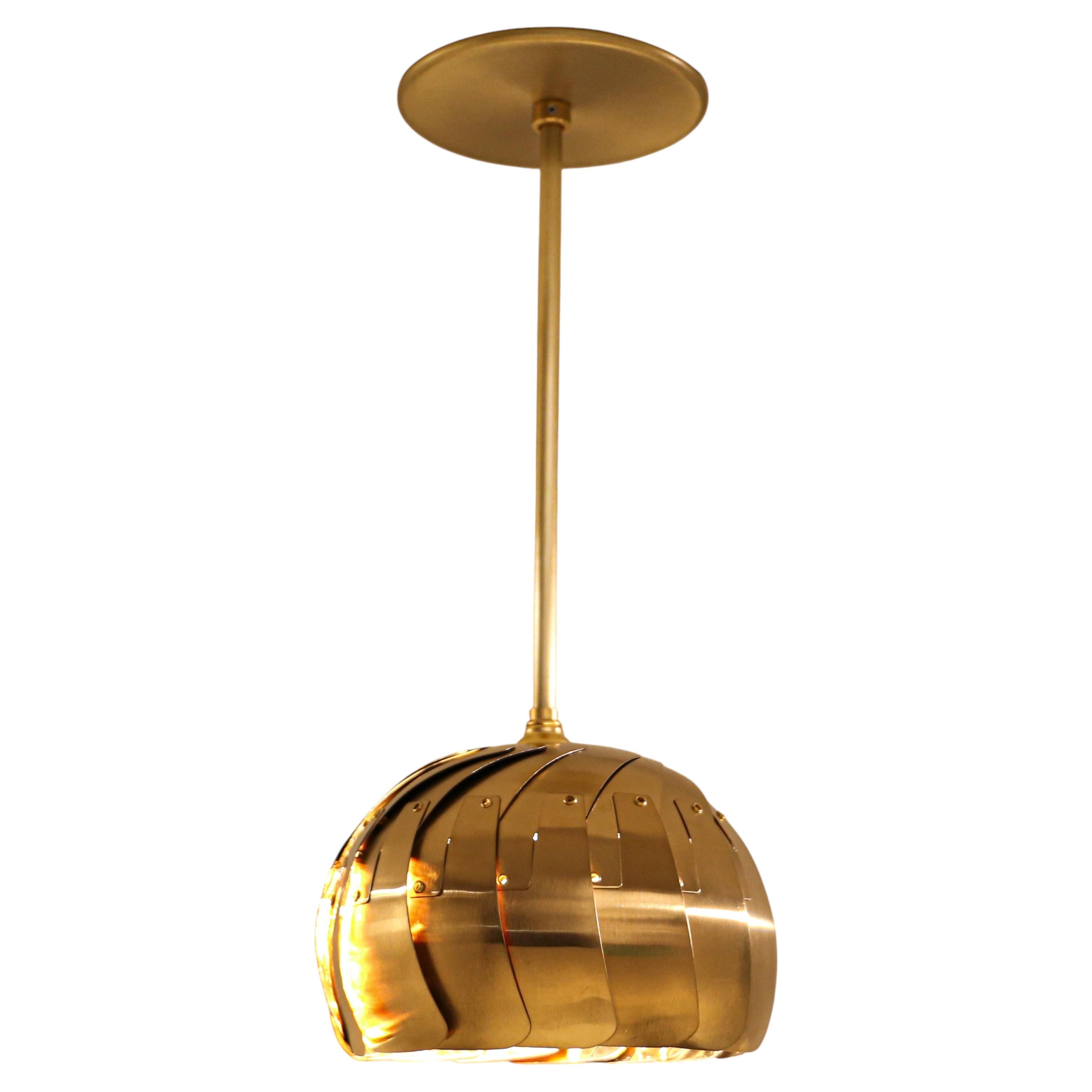 Iris Rod Pendant: Brass Ceiling Light with 8" Adjustable Shade