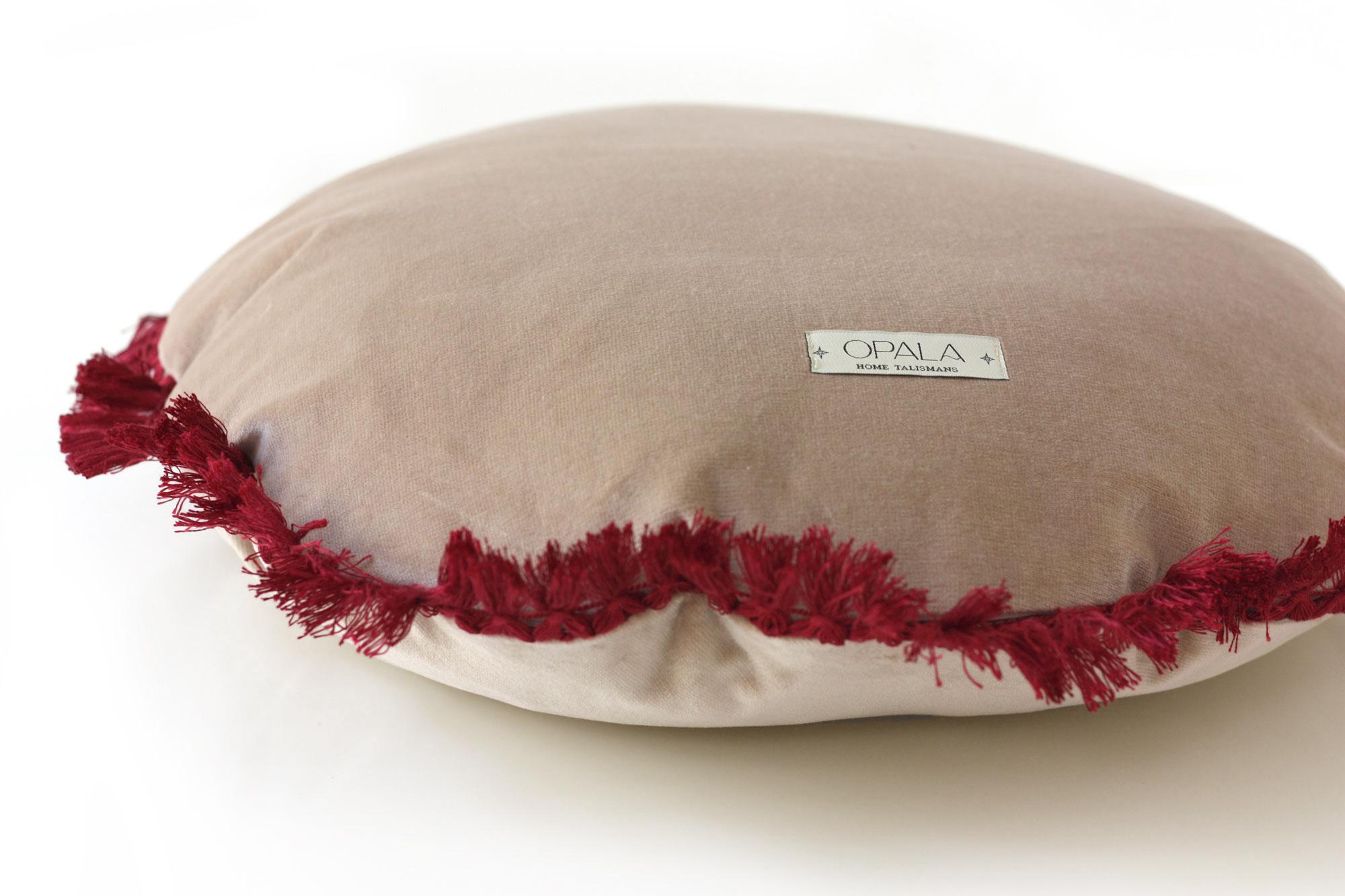IRIS Deluxe-Dekokissen aus rundem blauem Samt mit Fransen, Deluxe (Patchwork) im Angebot