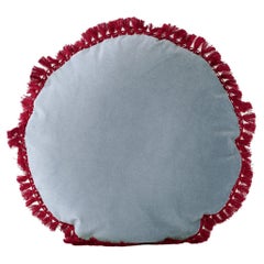 IRIS round blue Velvet Deluxe Fringed Decorative Cushion