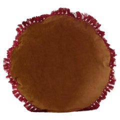 IRIS round Brown Velvet Deluxe Fringed Decorative Cushion