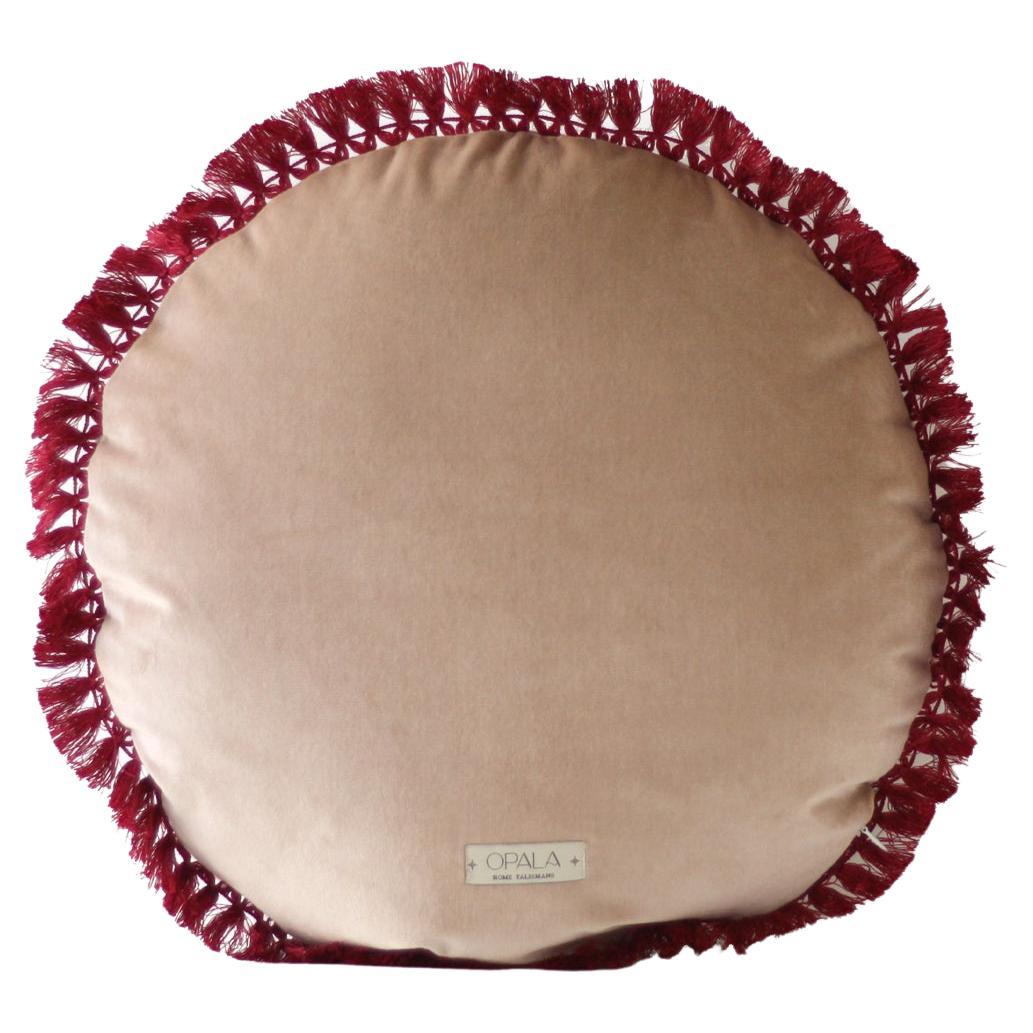 Cojín decorativo redondo IRIS de terciopelo capuchino con flecos Deluxe