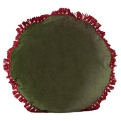 IRIS round dry green Velvet Deluxe Fringed Decorative Cushion