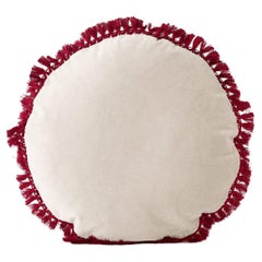 IRIS round ivory white Velvet Deluxe Fringed Decorative Cushion