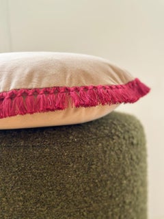 IRIS round pink Velvet Deluxe Fringed Decorative Cushion