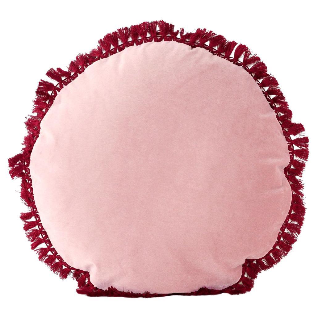 Cuscino decorativo IRIS rotondo in velluto rosa deluxe con frange