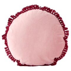 IRIS round pink Velvet Deluxe Fringed Decorative Cushion
