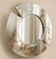 "Iris" Escultura de Arte Contemporáneo de pared Espejo, jade Vidrio plateado