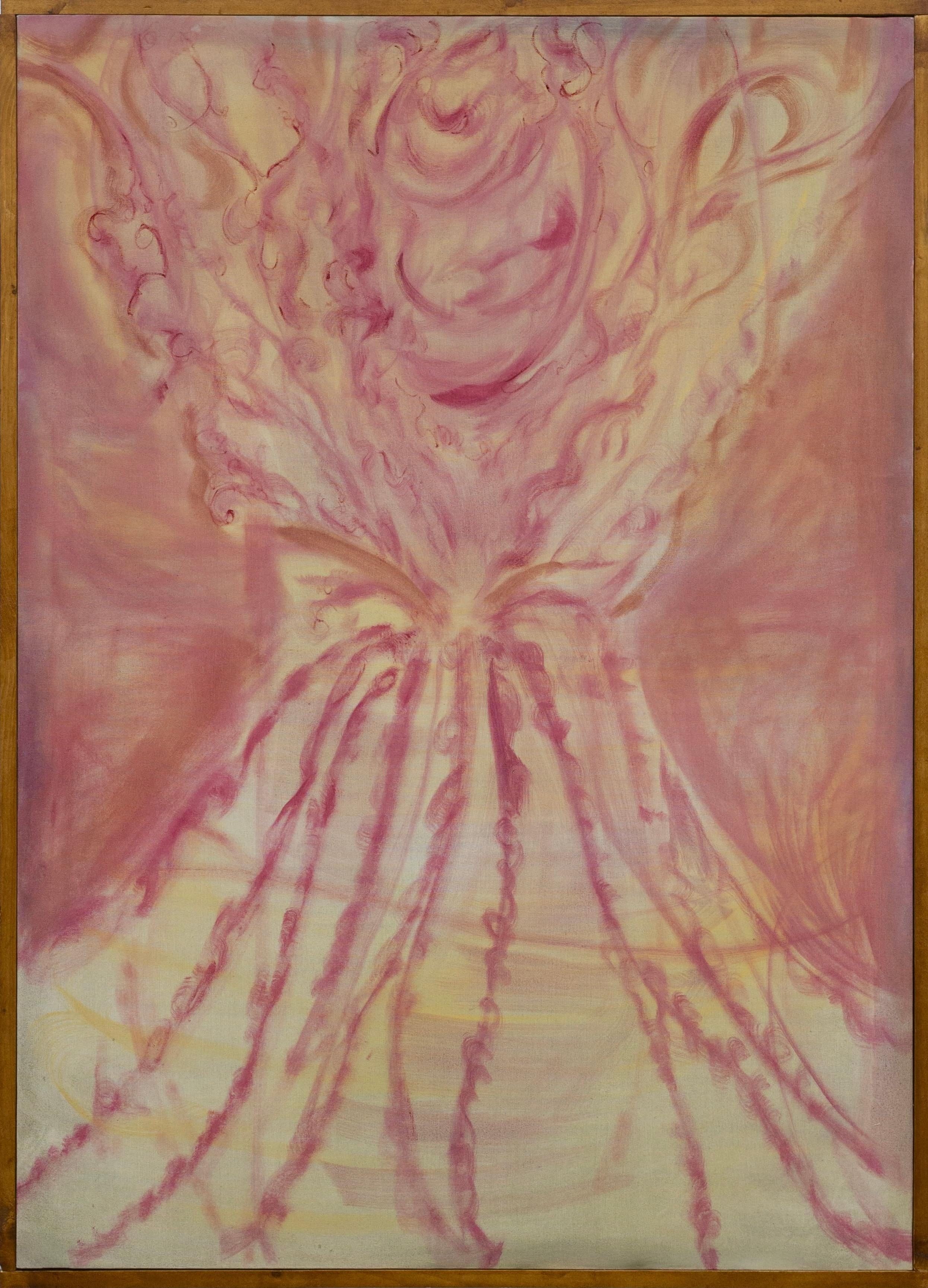 Iris Sanmartin Dalmau Figurative Painting – Contemporary Abstract Oil Painting in Pink and Yellow Tones Iris Sanmartin