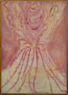 Contemporary Abstract Oil Painting in Pink and Yellow Tones Iris Sanmartin