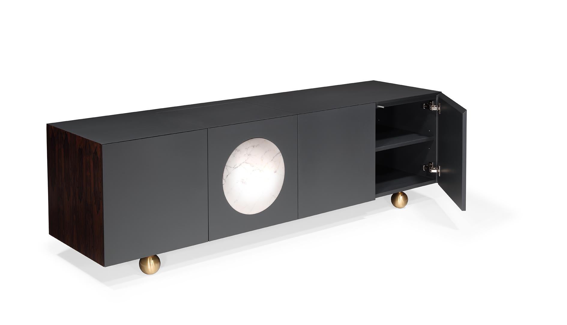 Buffet Iris Gris foncé  Ziricote  Marbre 240cm en vente 2